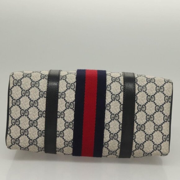 GUCCI GG Supreme Sherry Line Hand Bag PVC Navy Gold Red 69 02 006 Auth 136050 - Picture 6 of 16